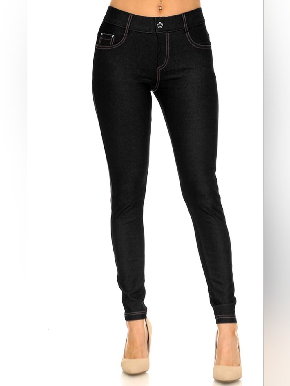 Yelete Classic Black Slim Pull-On Jeggings Capris Large / XL